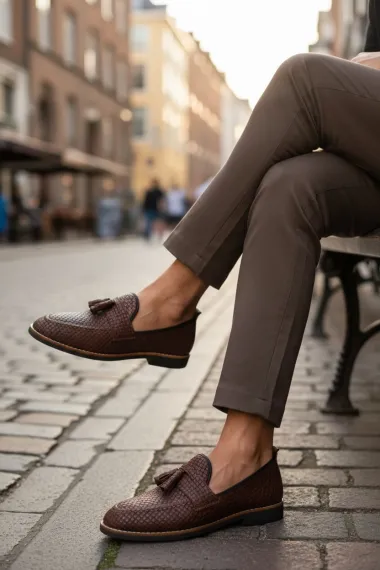 Mocasini barbati maro, tapla subtire, piele eco, comozi 12217 N15-3